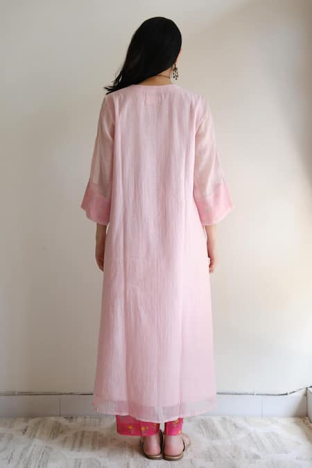 Juanita By Shubhda Chanderi Blush & Hot Pink Kurta Set 