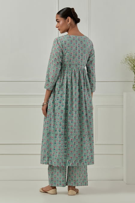 Musal Floral Block Print Poppy Kurta Set 