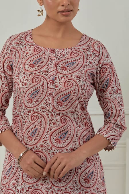 Musal_Multi Color Cotton, Silk Organza Embroidery, Iris Floral Block Print Kurta Set _Online_at_Aza_Fashions