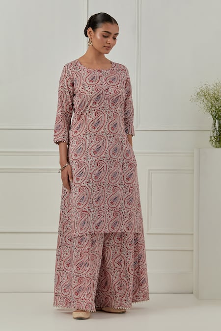 Buy_Musal_Multi Color Cotton, Silk Organza Embroidery, Iris Floral Block Print Kurta Set _Online_at_Aza_Fashions