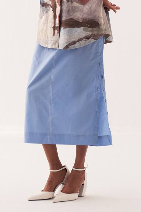 Buy OFRIDA Blue Cotton Designer Powder Midi Skirt Online at Aza Fashions Buy_OFRIDA_Blue Cotton Designer Powder Midi Skirt _Online_at_Aza_Fashions