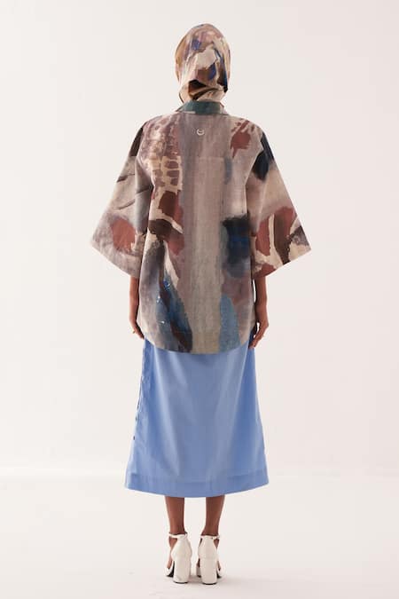 Shop OFRIDA Blue Cotton Designer Powder Midi Skirt at Aza Fashions Shop_OFRIDA_Blue Cotton Designer Powder Midi Skirt _at_Aza_Fashions