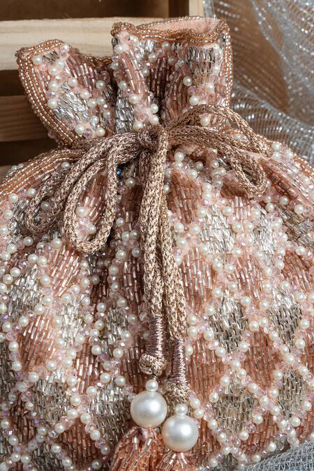 Buy Nayaab By Sonia Pink Pearls Cruzado Silver Blush Potli Bag Online at Aza Fashions Buy_Nayaab By Sonia_Pink Pearls Cruzado Silver Blush Potli Bag _Online_at_Aza_Fashions