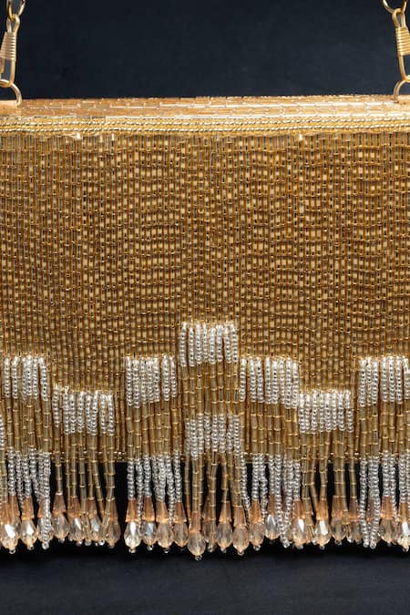 Buy Nayaab By Sonia Gold Beads, Tassels Salli En Vie Kasse Embroidered Clutch Online at Aza Fashions Buy_Nayaab By Sonia_Gold Beads, Tassels Salli En Vie Kasse Embroidered Clutch _Online_at_Aza_Fashions