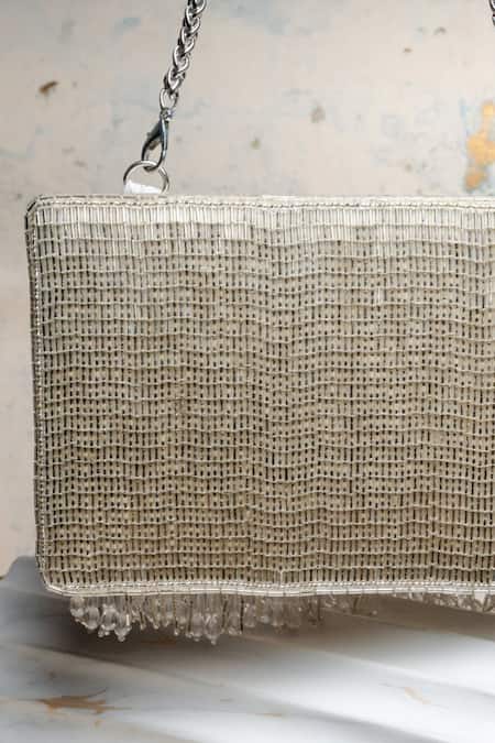 Nayaab By Sonia Silver Tassels, Beads, Embroidery Salli En Vie Kasse Clutch Online at Aza Fashions Nayaab By Sonia_Silver Tassels, Beads, Embroidery Salli En Vie Kasse Clutch _Online_at_Aza_Fashions