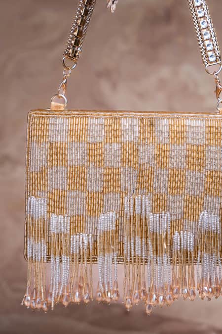 Buy Nayaab By Sonia Gold Beads, Tassels, Embroidery Shades Of Kasse Box Clutch Buy_Nayaab By Sonia_Gold Beads, Tassels, Embroidery Shades Of Kasse Box Clutch