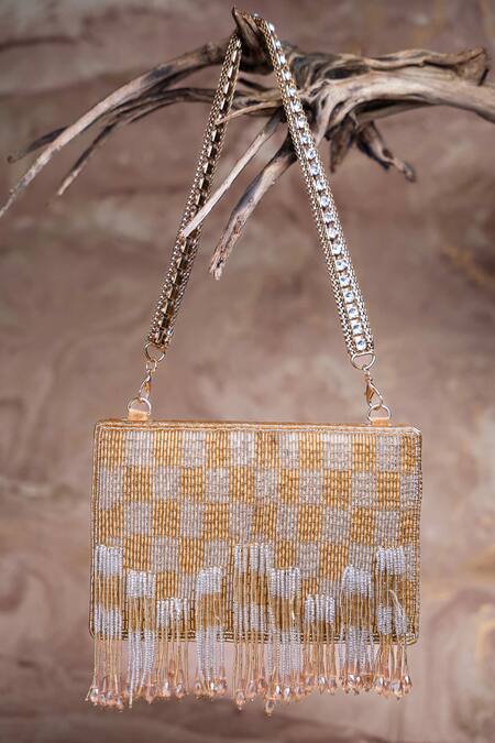 Shop Nayaab By Sonia Gold Beads, Tassels, Embroidery Shades Of Kasse Box Clutch Shop_Nayaab By Sonia_Gold Beads, Tassels, Embroidery Shades Of Kasse Box Clutch