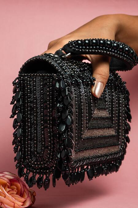 Nayaab By Sonia Black Sequins, Beads Shaded Potli Clutch Online at Aza Fashions Nayaab By Sonia_Black Sequins, Beads Shaded Potli Clutch _Online_at_Aza_Fashions