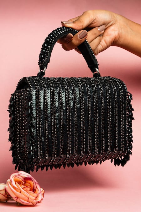 Shop Nayaab By Sonia Black Sequins, Beads Shaded Potli Clutch at Aza Fashions Shop_Nayaab By Sonia_Black Sequins, Beads Shaded Potli Clutch _at_Aza_Fashions
