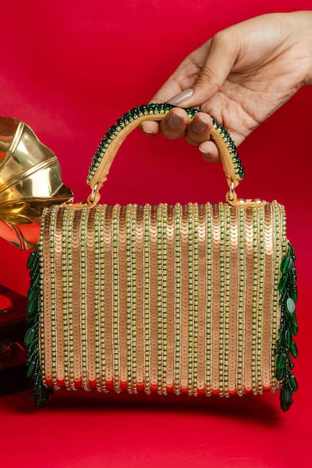 Shop Nayaab By Sonia Gold Beads, Sequins Matto Splendour Kasse Clutch at Aza Fashions Shop_Nayaab By Sonia_Gold Beads, Sequins Matto Splendour Kasse Clutch _at_Aza_Fashions