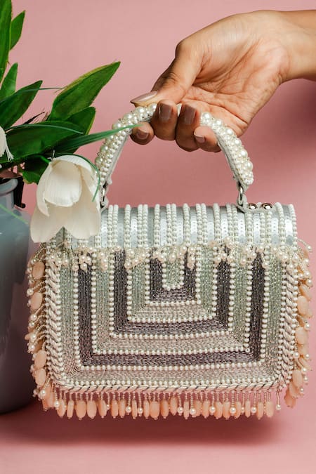 Nayaab By Sonia Silver Sequins, Beads Matto Splendour Kasse Box Clutch at Aza Fashions Nayaab By Sonia_Silver Sequins, Beads Matto Splendour Kasse Box Clutch _at_Aza_Fashions