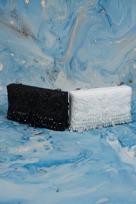 Nayaab By Sonia Black Beads, Tassels Ornate Radiance Kasse Clutch at Aza Fashions Nayaab By Sonia_Black Beads, Tassels Ornate Radiance Kasse Clutch _at_Aza_Fashions