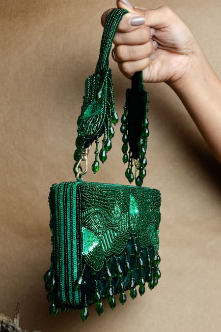 Buy Nayaab By Sonia Green Beads, Tassels Emerald Beaded Potli Clutch Online at Aza Fashions Buy_Nayaab By Sonia_Green Beads, Tassels Emerald Beaded Potli Clutch _Online_at_Aza_Fashions