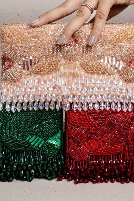 Nayaab By Sonia Green Beads, Tassels Emerald Beaded Potli Clutch at Aza Fashions Nayaab By Sonia_Green Beads, Tassels Emerald Beaded Potli Clutch _at_Aza_Fashions