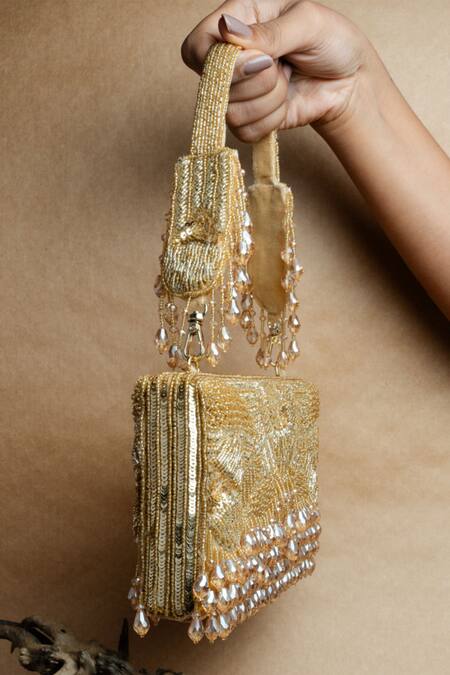 Shop Nayaab By Sonia Gold Beads, Tassels Ornate Radiance Kasse Clutch Online at Aza Fashions Shop_Nayaab By Sonia_Gold Beads, Tassels Ornate Radiance Kasse Clutch _Online_at_Aza_Fashions