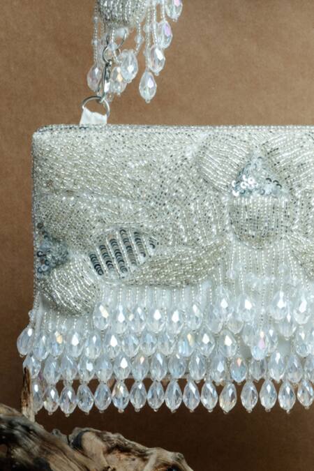 Nayaab By Sonia_Silver Beads, Tassels Ornate Radiance Kasse Clutch_Online_at_Aza_Fashions