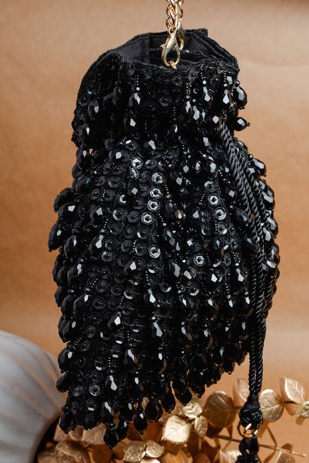 Buy_Nayaab By Sonia_Black Beads, Sequins Crystalline Noir Potli Bag_Online_at_Aza_Fashions