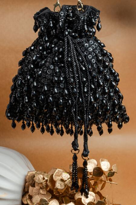 Shop_Nayaab By Sonia_Black Beads, Sequins Crystalline Noir Potli Bag_Online_at_Aza_Fashions