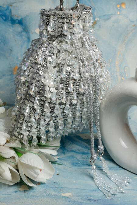 Shop Nayaab By Sonia Silver Beads, Sequins Potli Bag at Aza Fashions Shop_Nayaab By Sonia_Silver Beads, Sequins Potli Bag_at_Aza_Fashions