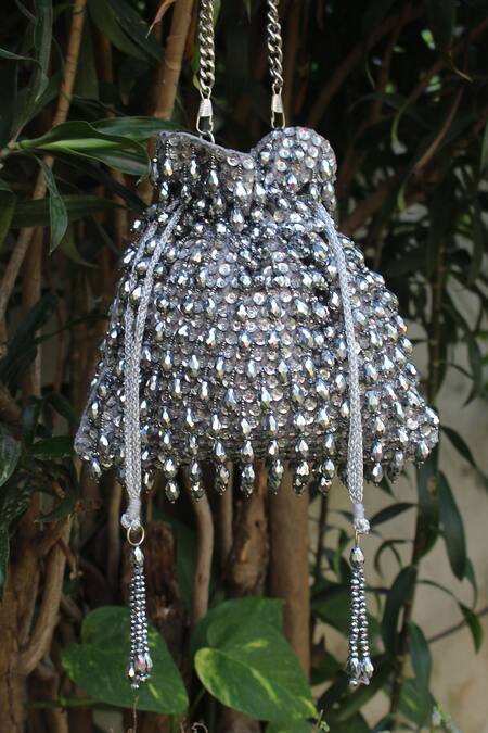 Nayaab By Sonia Gray Sequins, Beads Crystalline Pewter Potli Bag Online at Aza Fashions Nayaab By Sonia_Gray Sequins, Beads Crystalline Pewter Potli Bag_Online_at_Aza_Fashions