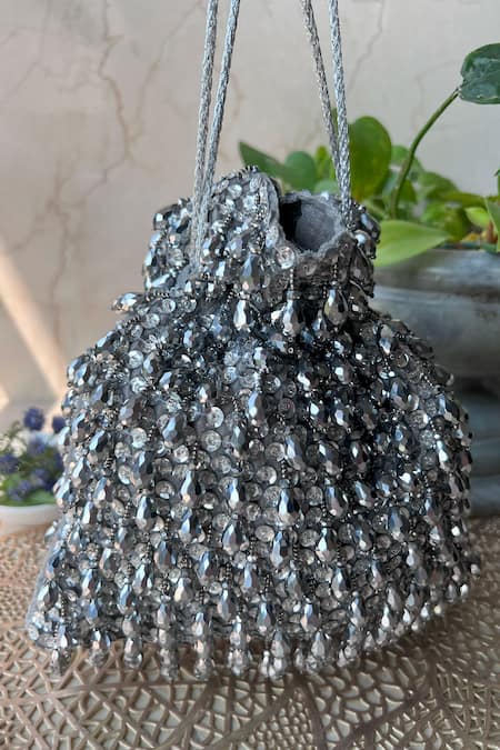 Buy Nayaab By Sonia Gray Sequins, Beads Crystalline Pewter Potli Bag Online at Aza Fashions Buy_Nayaab By Sonia_Gray Sequins, Beads Crystalline Pewter Potli Bag_Online_at_Aza_Fashions