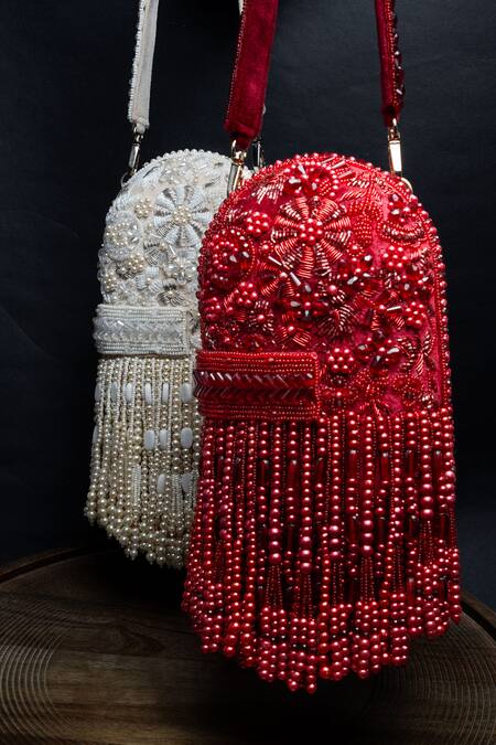Shop Nayaab By Sonia Red Beads, Tassels Beaded Potli Bag Online at Aza Fashions Shop_Nayaab By Sonia_Red Beads, Tassels Beaded Potli Bag _Online_at_Aza_Fashions