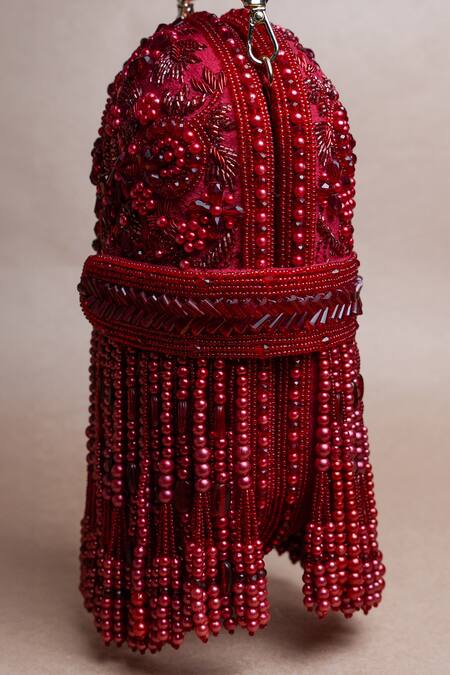 Buy Nayaab By Sonia Red Beads, Tassels Beaded Potli Bag Buy_Nayaab By Sonia_Red Beads, Tassels Beaded Potli Bag
