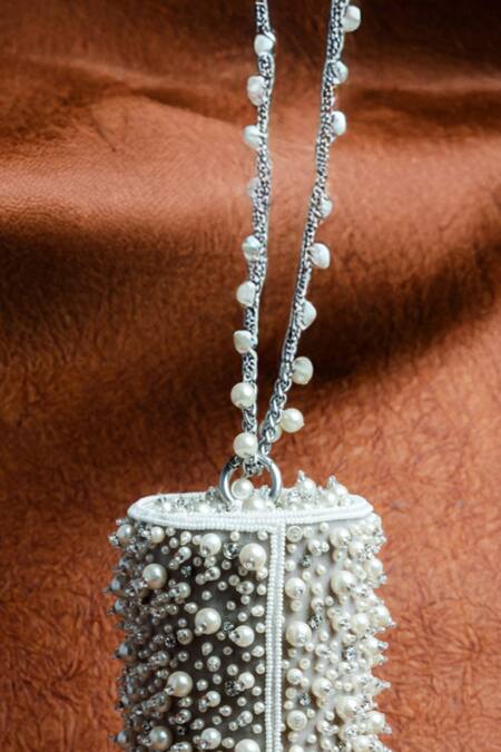 Nayaab By Sonia_Ivory Pearls, Diamonds Cluster Potli Bag _Online_at_Aza_Fashions