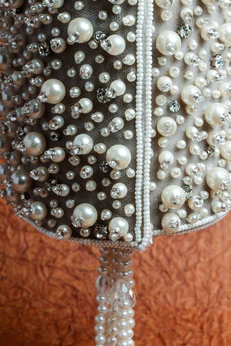Shop_Nayaab By Sonia_Ivory Pearls, Diamonds Cluster Potli Bag _Online_at_Aza_Fashions