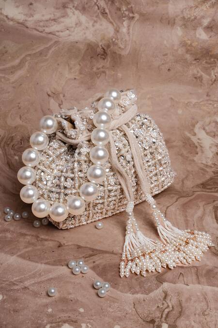 Buy Nayaab By Sonia Ivory Embroidery, Beads, Pearls, Sequins Potli Bag With Handle Online at Aza Fashions Buy_Nayaab By Sonia_Ivory Embroidery, Beads, Pearls, Sequins Potli Bag With Handle _Online_at_Aza_Fashions