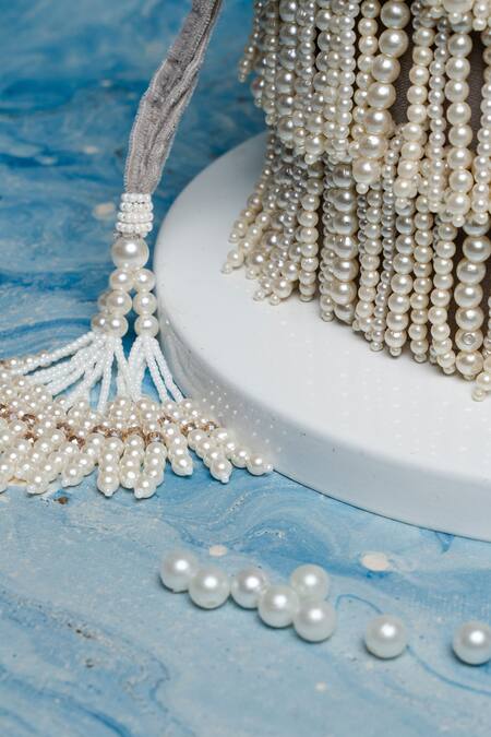 Shop Nayaab By Sonia Silver Beads, Tassels Beaded Potli Bag at Aza Fashions Shop_Nayaab By Sonia_Silver Beads, Tassels Beaded Potli Bag_at_Aza_Fashions