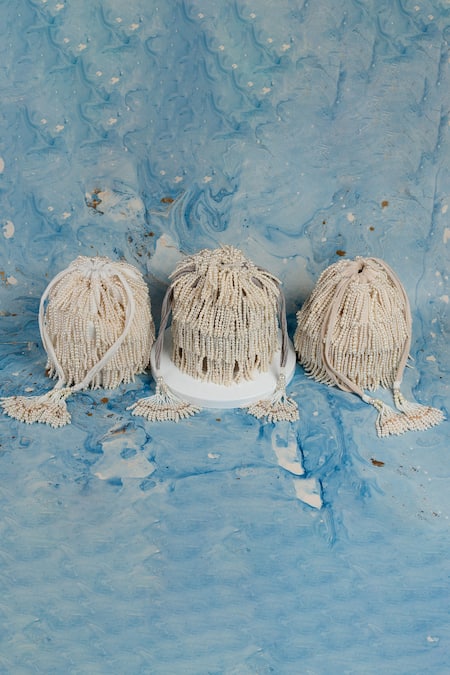 Buy Nayaab By Sonia Silver Beads, Tassels Beaded Potli Bag Online at Aza Fashions Buy_Nayaab By Sonia_Silver Beads, Tassels Beaded Potli Bag_Online_at_Aza_Fashions