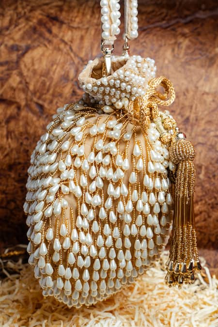 Shop Nayaab By Sonia Gold Pearls, Beads Tassel Potli Bag Online at Aza Fashions Shop_Nayaab By Sonia_Gold Pearls, Beads Tassel Potli Bag _Online_at_Aza_Fashions