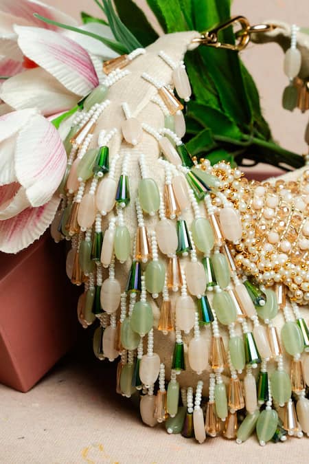 Nayaab By Sonia_Green Beads, Tassels Lattice Potli Bag _Online_at_Aza_Fashions