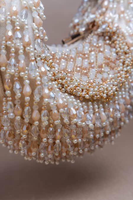 Shop_Nayaab By Sonia_Off White Beads Tasseled Lattice Potli Bag _Online_at_Aza_Fashions