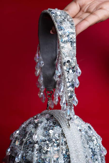 Nayaab By Sonia_Silver Sequins, Beads Enchantment Potli Bag _Online_at_Aza_Fashions