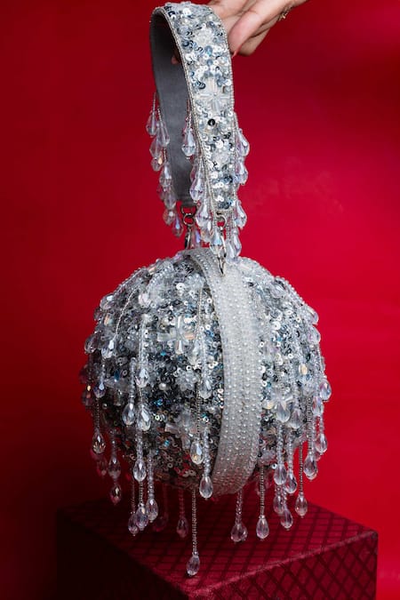 Buy_Nayaab By Sonia_Silver Sequins, Beads Enchantment Potli Bag _Online_at_Aza_Fashions