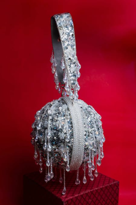Shop_Nayaab By Sonia_Silver Sequins, Beads Enchantment Potli Bag _Online_at_Aza_Fashions