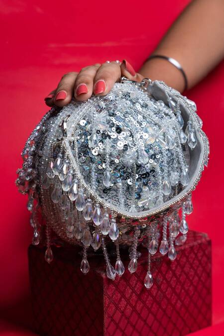 Nayaab By Sonia_Silver Sequins, Beads Enchantment Potli Bag _at_Aza_Fashions