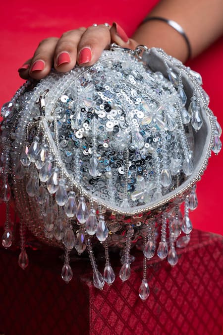 Shop_Nayaab By Sonia_Silver Sequins, Beads Enchantment Potli Bag 