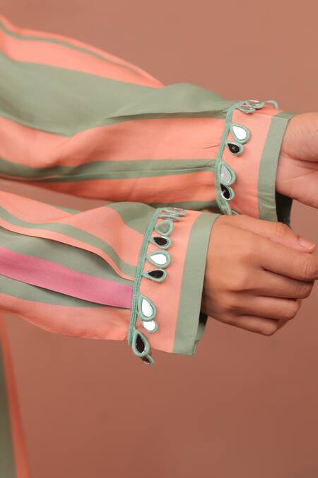 Shop_Surkh Syahi_Multi Color Cotton, Muslin Collared Striped Cassata Shirt Co-ord Set 