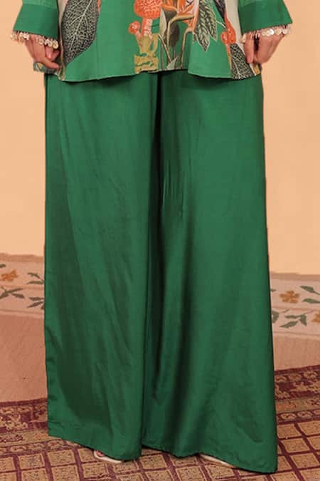 Surkh Syahi_Off White Cotton, Muslin Sequins Collared Kokum Shirt Tunic And Palazzo Co-ord Set _Online_at_Aza_Fashions