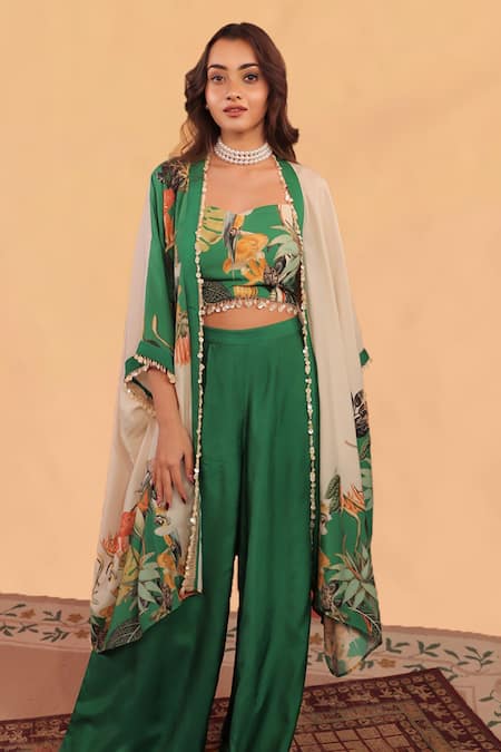 Shop Surkh Syahi Off White Cotton, Muslin Pom-poms Open , Square Kokum Shrug Co-ord Set at Aza Fashions Shop_Surkh Syahi_Off White Cotton, Muslin Pom-poms Open , Square Kokum Shrug Co-ord Set _at_Aza_Fashions