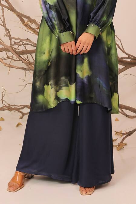 Surkh Syahi_Cream Cotton, Silk Embroidery Jheel Printed Tunic Set _Online_at_Aza_Fashions