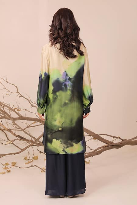 Shop_Surkh Syahi_Cream Cotton, Silk Embroidery Jheel Printed Tunic Set _at_Aza_Fashions