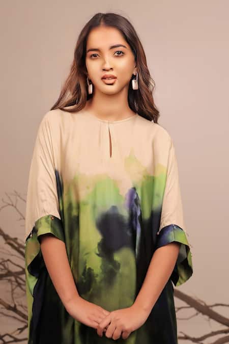 Surkh Syahi Multi Color Cotton Keyhole Neck Jheel Asymmetric Kaftan Set Online at Aza Fashions Surkh Syahi_Multi Color Cotton Keyhole Neck Jheel Asymmetric Kaftan Set _Online_at_Aza_Fashions