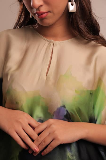 Shop Surkh Syahi Multi Color Cotton Keyhole Neck Jheel Asymmetric Kaftan Set Online at Aza Fashions Shop_Surkh Syahi_Multi Color Cotton Keyhole Neck Jheel Asymmetric Kaftan Set _Online_at_Aza_Fashions