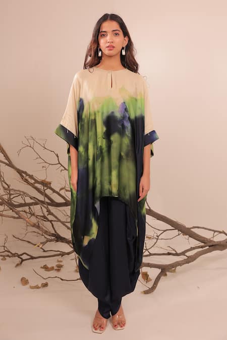 Surkh Syahi Multi Color Cotton Keyhole Neck Jheel Asymmetric Kaftan Set at Aza Fashions Surkh Syahi_Multi Color Cotton Keyhole Neck Jheel Asymmetric Kaftan Set _at_Aza_Fashions