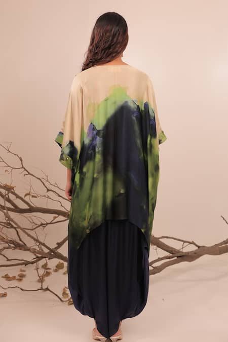 Shop Surkh Syahi Multi Color Cotton Keyhole Neck Jheel Asymmetric Kaftan Set at Aza Fashions Shop_Surkh Syahi_Multi Color Cotton Keyhole Neck Jheel Asymmetric Kaftan Set _at_Aza_Fashions