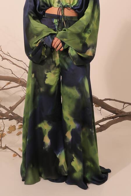 Buy Surkh Syahi Green Cotton, Silk Round Neck Jheel Slouch Crop Top And Flared Pants Set Online at Aza Fashions Buy_Surkh Syahi_Green Cotton, Silk Round Neck Jheel Slouch Crop Top And Flared Pants Set _Online_at_Aza_Fashions